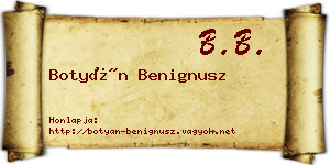 Botyán Benignusz névjegykártya